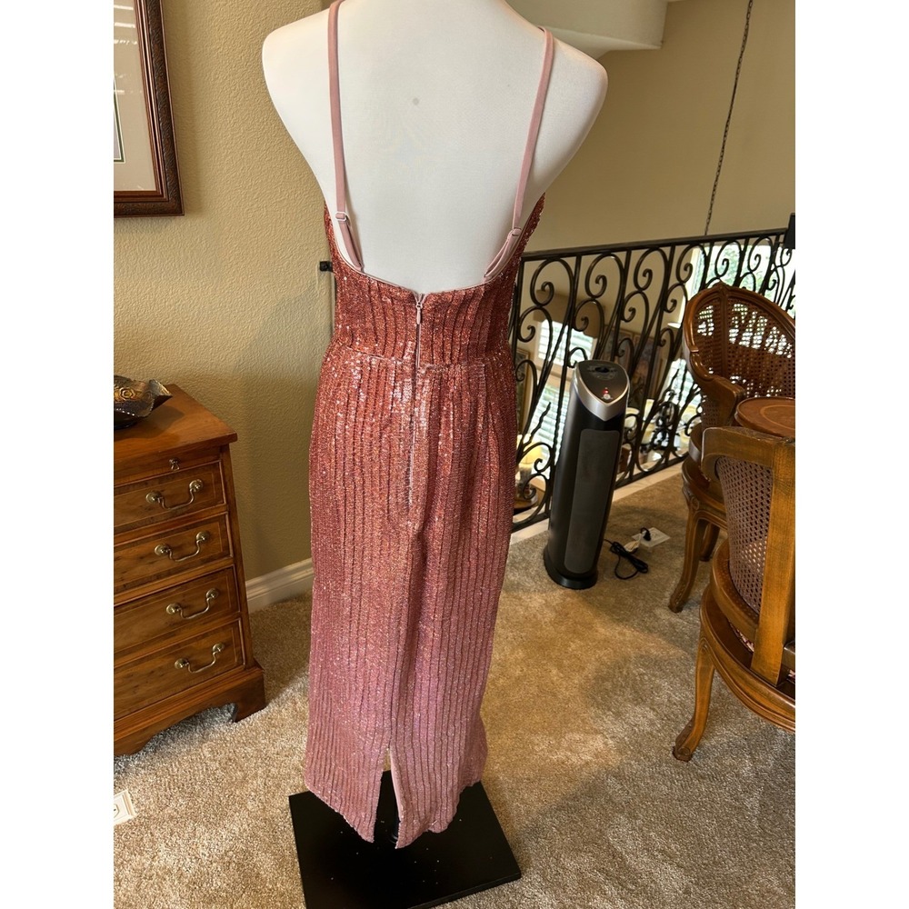 Dress the Population Rose Gold Sequin Halter Gown Column Maxi Sample Small 2/4 - Picture 2 of 5